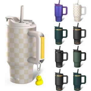 imageThicc Buddy  40 oz Stainless Steel Vacuum Insulated Tumbler with Lid and Straw for Water  Travel Mug Cupholder Friendly  Gifts for Women Men Him Her Cherry GinghamBeige Checkered