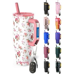 imageThicc Buddy  40 oz Stainless Steel Vacuum Insulated Tumbler with Lid and Straw for Water  Travel Mug Cupholder Friendly  Gifts for Women Men Him Her Cherry GinghamPink Floral