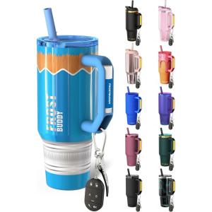 imageThicc Buddy  40 oz Stainless Steel Vacuum Insulated Tumbler with Lid and Straw for Water  Travel Mug Cupholder Friendly  Gifts for Women Men Him Her Cherry GinghamBlue Pencil