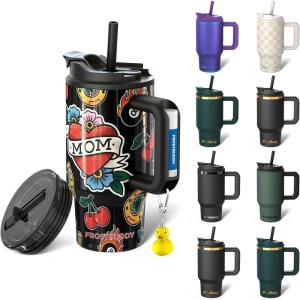 imageThicc Buddy  40 oz Stainless Steel Vacuum Insulated Tumbler with Lid and Straw for Water  Travel Mug Cupholder Friendly  Gifts for Women Men Him Her Cherry GinghamFlash Sheet Mama